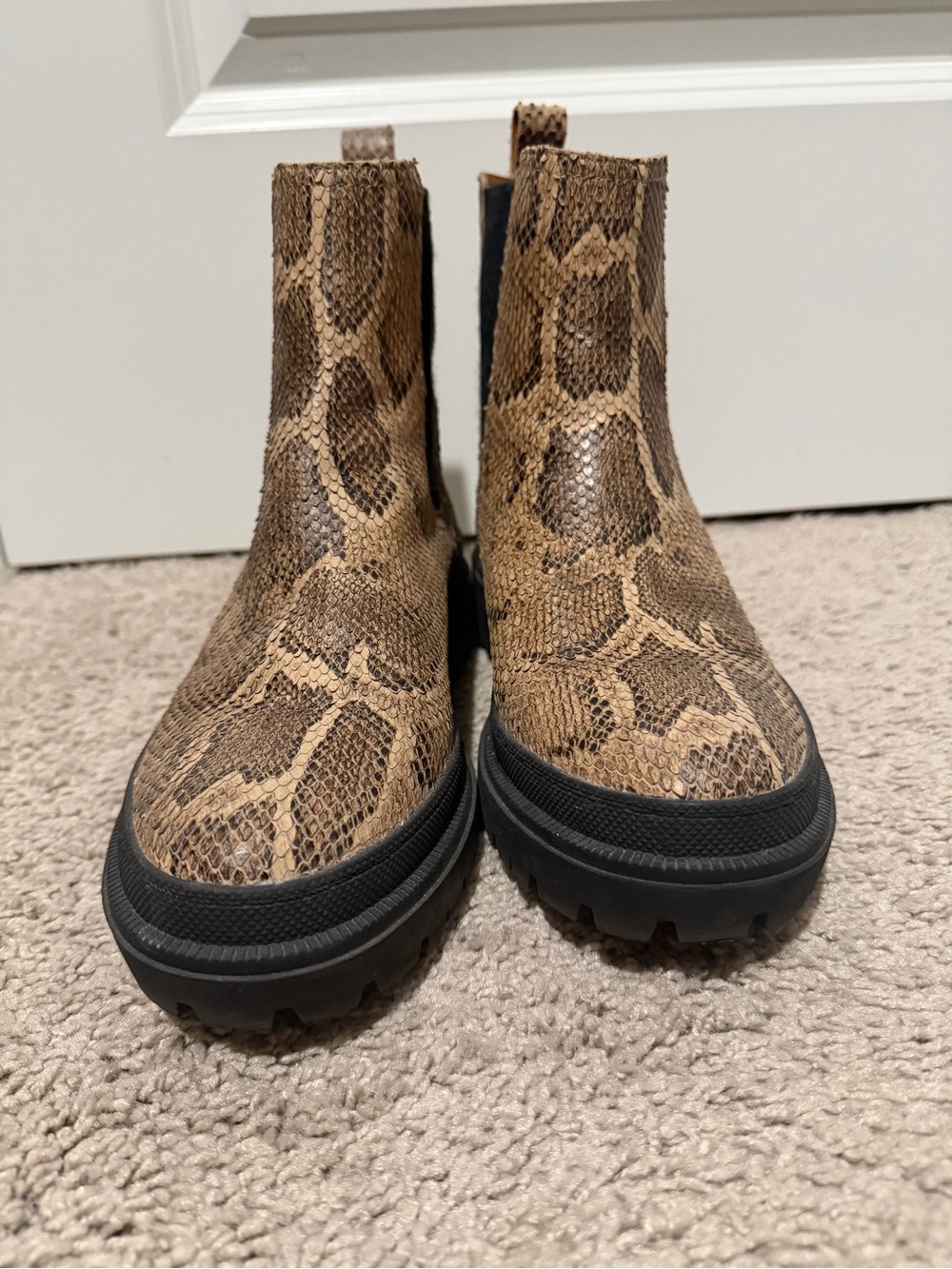 Lucky Brand Brown Snake-Print Chelsea Heeled Boots